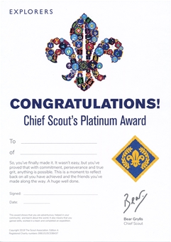 Chief Scout's Platinum Award Certificates (Pack of 10)